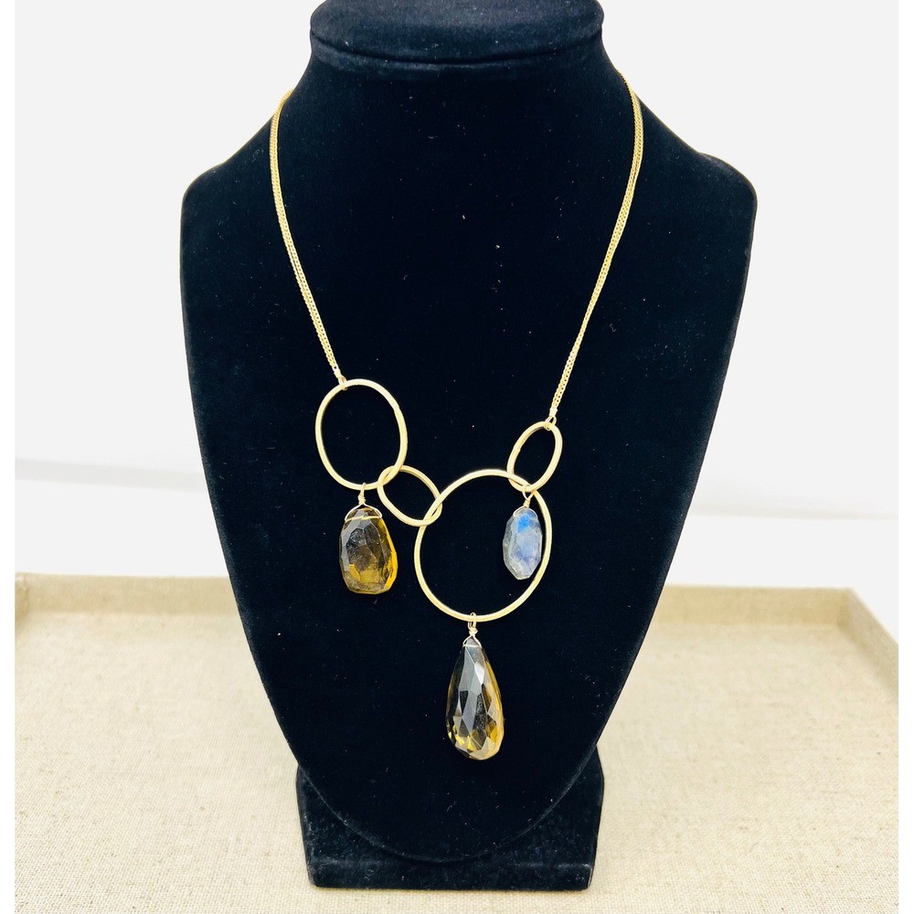 Alexis Bittar Sterling Silver Hammered Ring Smoky Quartz Labradorite Necklace